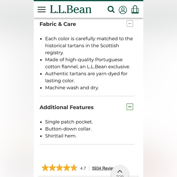 LL Bean Men's Scotch Plaid Flannel Shirt, Traditional Fit size X-LARGE tall - Picture 3 of 10